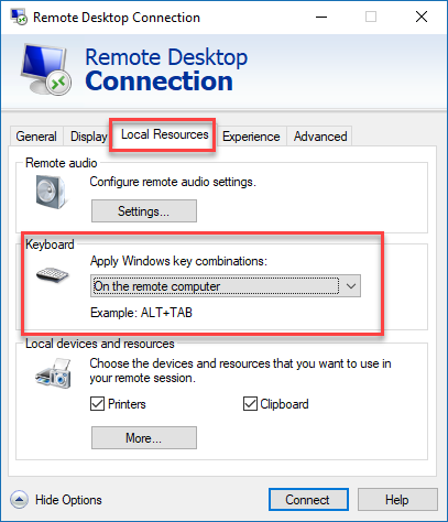 remote desktop manager default rdp settings