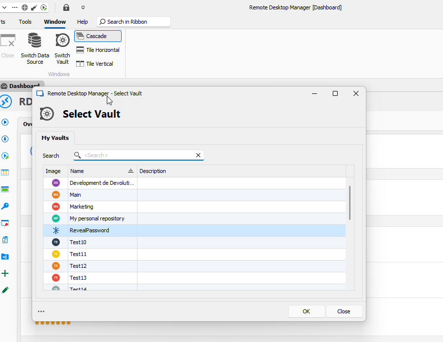Option to change Data Source from the user vault