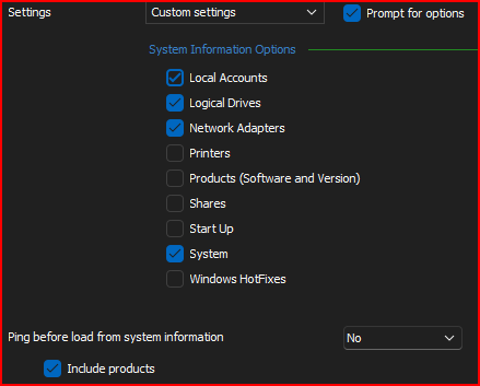 Load from System Information selection options